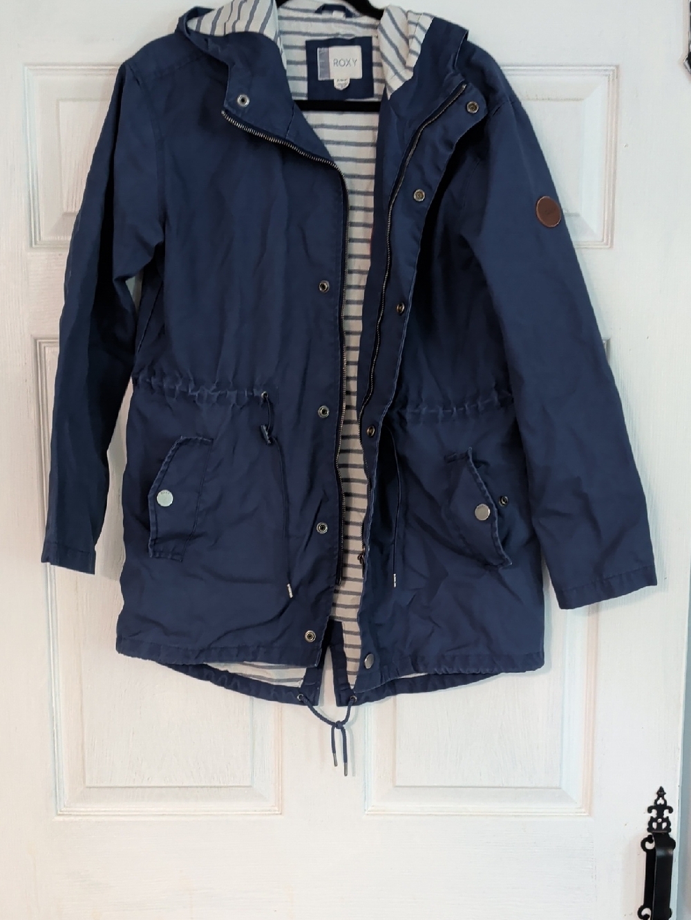 Roxy Navy Hooded Parka with Striped Lining